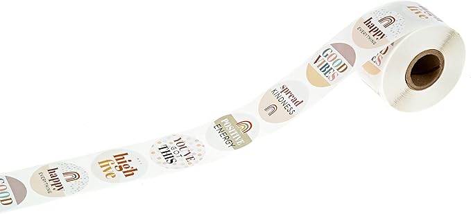 Rainbow Kindness Encouraging Stickers / 6 Alternating Motivational Designs / 500 Good Vibes Indie Boho Labels / 1.5" Colorful Round Envelope Seals