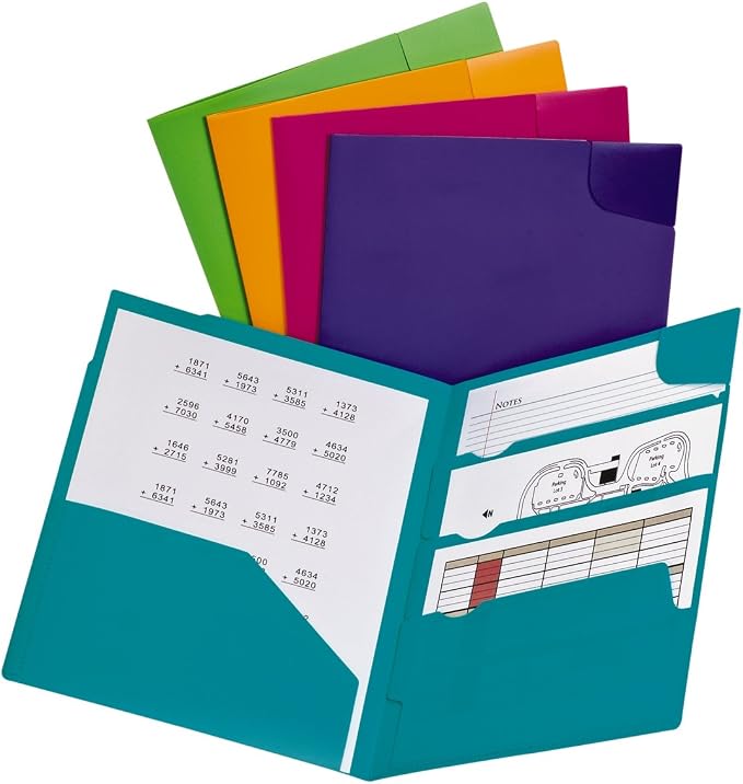 Oxford Divide-It-Up 4-Pocket Poly Folder, Assorted Colors, Letter Size (99837)