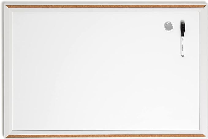 U Brands Magnetic Dry Erase Board White Board, 30" x 20", Modern White Wood Style Pin-It Frame, Includes Marker and Magnet