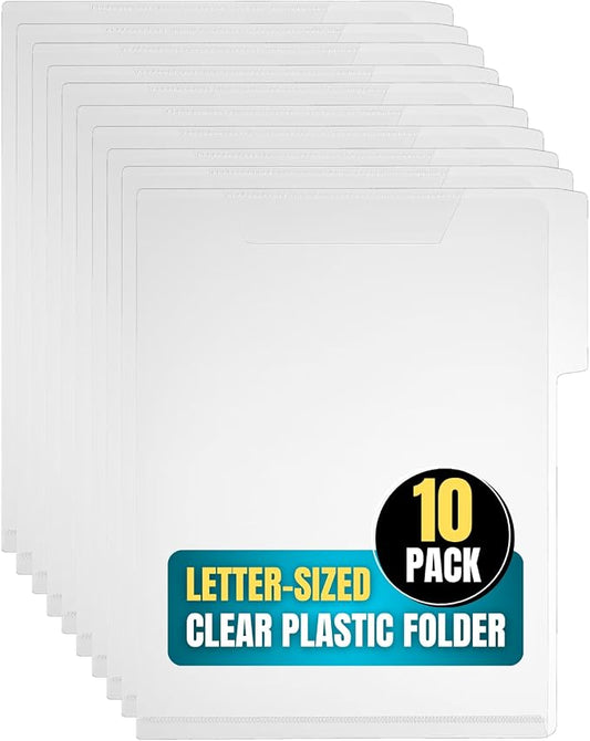 1InTheOffice Clear Plastic Folder, Transparent Plastic Document File, Clear Pockets Folder, Letter Size,10/Pack