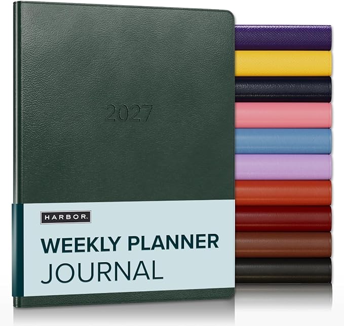 Harbor Weekly Journal Notebook Planner 2027 - Lined, Durable Faux Leather, Softcover, 176 Quality Pages - For Men and Women, For Writing, Work & Travel - Leida Pine - 9"x7"