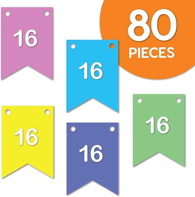 80 pcs Paper DIY Banner Flags Happy Pennant Banners, Large (3.75 x 5 in), US Made Card Stock Punch Out Blank Pennants for Party Decorations, Kids Birthdays, Classroom, Celebration, Festive Parties