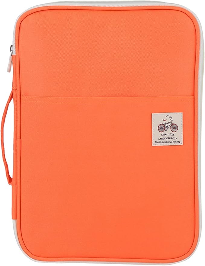 Leather File Folder A4 Document Bag File Folder A4 Portfolio Organizer Computer Notebook Zippered Case (Orange)