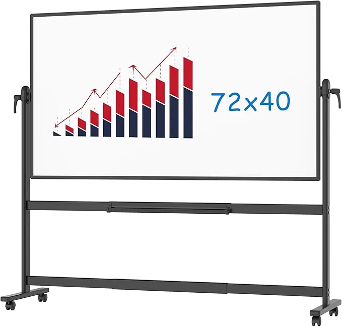 VIZ-PRO Double-Sided Magnetic Mobile Whiteboard, 72 x 40 Inches, Rolling Dry Erase Board Easel Stand on Wheels with Black Aluminium Frame for School Office Home