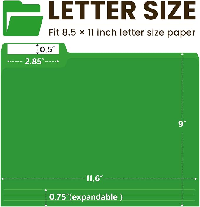 Taja Colored File Folders Letter Size, 60 Pack Green Folders 1/3 Cut Tabs, Assorted Pastel Color Office School Buiness Folders for Filing Organization, Paper File Folder Bulk Set