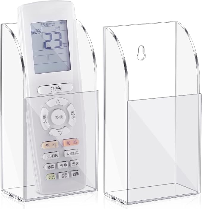 TaoBary 2 Pack Wall Remote Control Holder Clear Acrylic Wall Pen Holder Media Organizer Storage Box Single Compartment for Pencil Marker Makeup Brush Marker Phone File