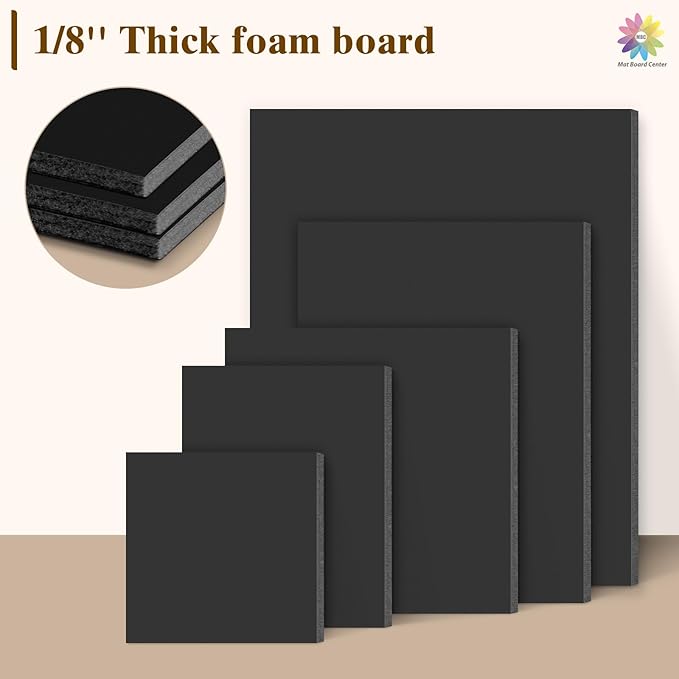 Mat Board Center, 12 Pack 13x19 Black Foam Boards, Acid Free Foam Core Board, 1/8 inch Thick