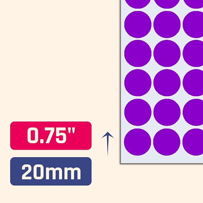 TownStix 8000 Pack, 3/4" Round Dot Stickers Circle Labels - Purple