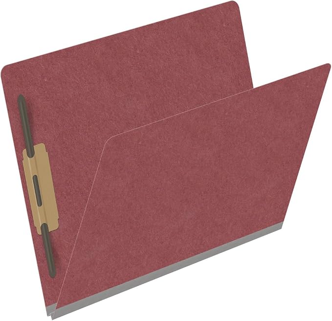 End Tab Pressboard Folders, Letter Size, 2" exp, Fasteners Pos #1 & #3, Dark Red (Box of 25)