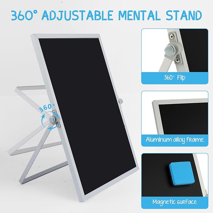 Small Magnetic Chalk Board Easel 10"X14", Double-Sided Tabletop & Wall Hanging Chalkboard with 4 Chalks & Eraser, Desktop Mini Black Board Sign for Office Desk Home Menu School