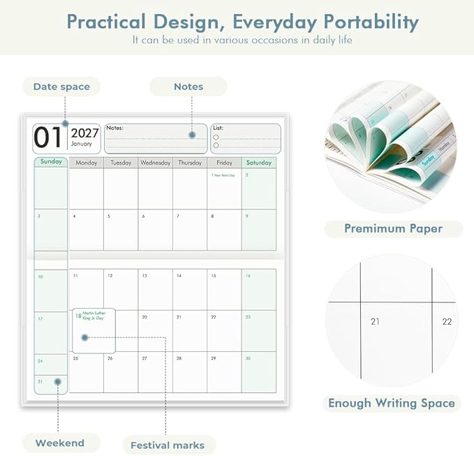 Pocket Calendar 2027-2028 for Purse, Small Pocket Planner 2027-2028 for Purse 3.5×6.5In,24 Month Organizer from Jan 2027- December 2028 Mini Planner with Pvc Cover for Organizing & Planning