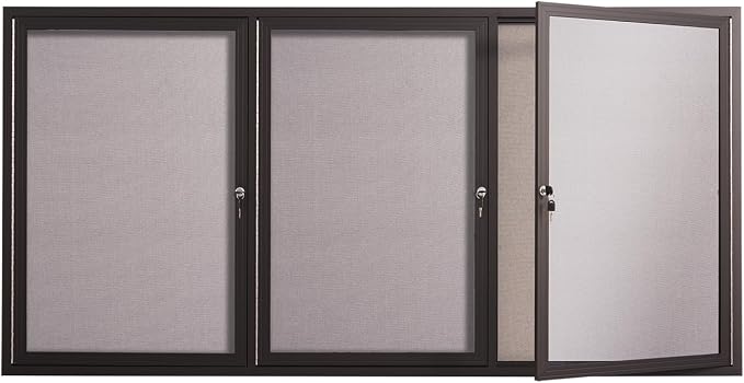 71×36 Inch Lockable Enclosed Bulletin Board, Weather-Resistant Outdoor Noticeboard with Locking Doors, Wall-Mounted Black Aluminum Frame & Grey Felt Presentation Board