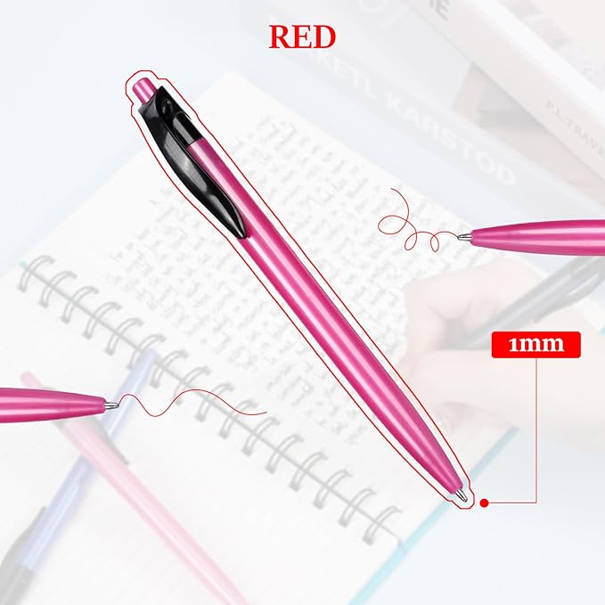Retractable Red Ballpoint Pen for Smooth Writing 1.0mm Medium Pack of 100 Red Ink Pen, Click Red Pens Bulk with Comfort grip, Idea for Journaling, Planner, Note Taking Office School Supplies