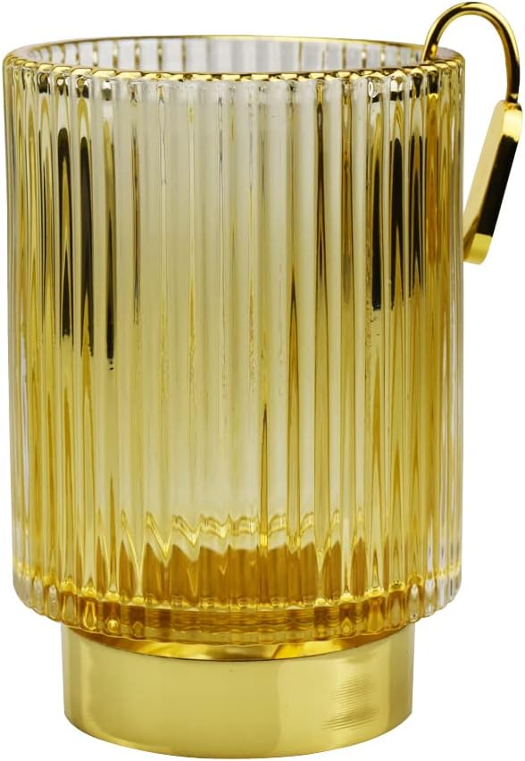 Thick Glass Pen Pot Cute Decorative Pencil Holder Cup for Desk Makeup Brush Holder for Home Office (Golden)