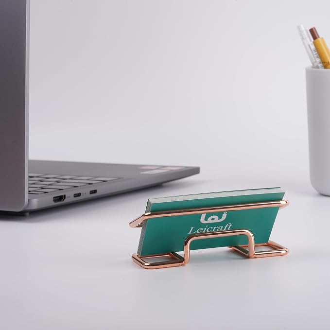 Business Card Holder for Desk, Cute Metal Card Organizers and Office Desk Accessories for Men and Women (Rose gold)
