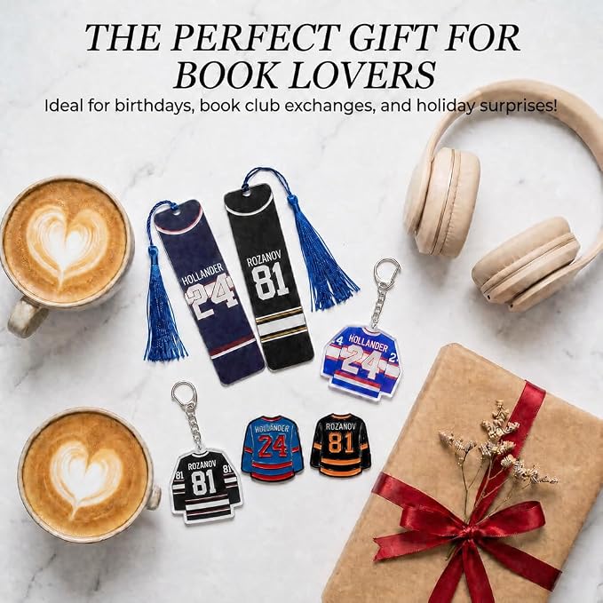 6 Pcs Hockey Romance Rivals Merch Set, 81 & 24 Jersey Number Metal Bookmarks Keychains and Enamel Pins Bundle, Bookish Reader Gifts Accessories for Women BookTok Fans