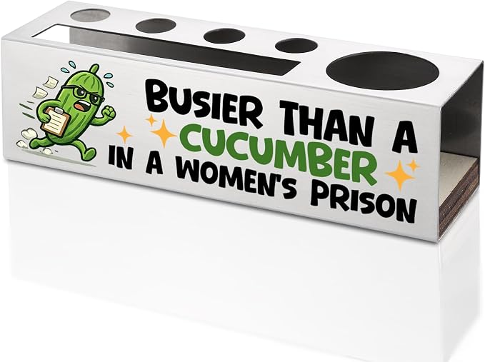 FOKCBOCM Adult Humor Stainless Steel Pen Holder with Cucumber Design, Sarcastic Novelty Desk Organizer Gift for Friends, Gag Humor Workspace Accessory-DS124