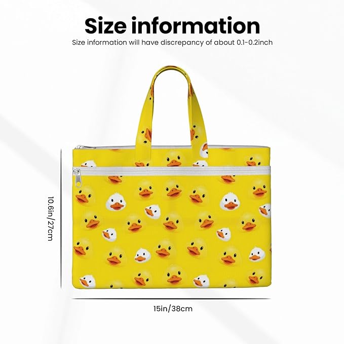 Portable Canvas Document Handbag Rubber Duck Yellow, Double Pocket Zipper Pouch with Handle for Business File Storage