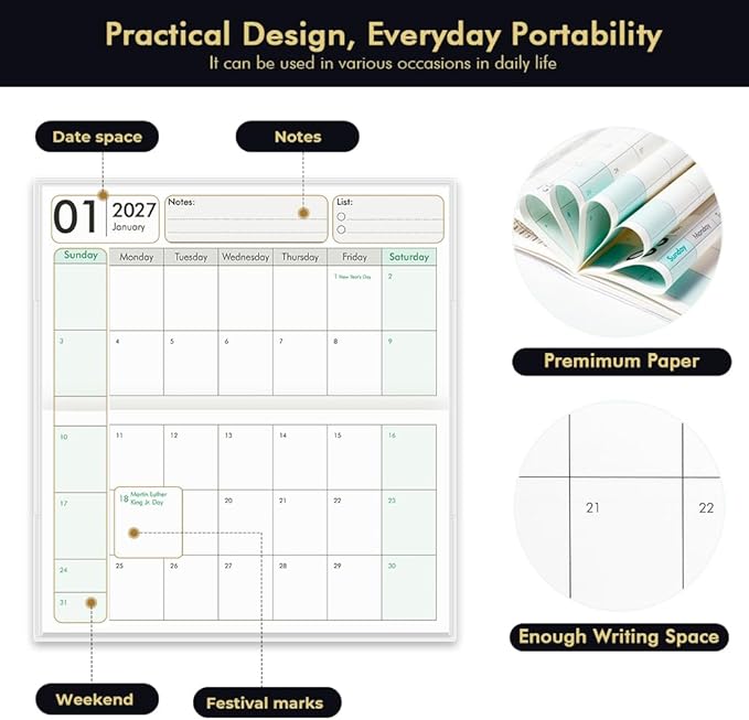 Pocket Calendar 2027-2028 for Purse, Small Pocket Planner 2027-2028 for Purse 3.5×6.5In, 24 Month Organizer from Jan 2027- Dec 2028 Mini Planner with Pvc Cover for Organizing & Planning