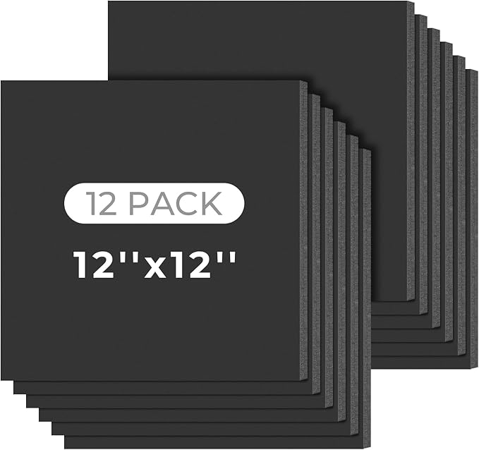 Mat Board Center, 12 Pack 12x12 Black Foam Boards, Acid Free Foam Core Board, 1/8 inch Thick