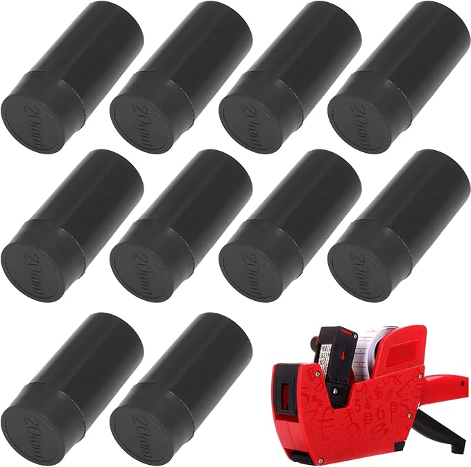 Label Ink Roller - Tagging Inker, 10 Piece Refill Pack for, 20mm Internal Cylinder with Deep Black Sponge, Retail Gear, Marking Cartridge for Garment, Boutique and Shop