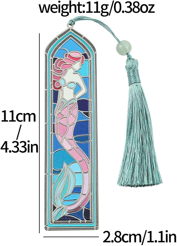 Enchanting Colourful Mermaids Bookmark with Tassel - Magic Brass Book Marks for Women Girls, Reading Supplies Books Accessories Gifts