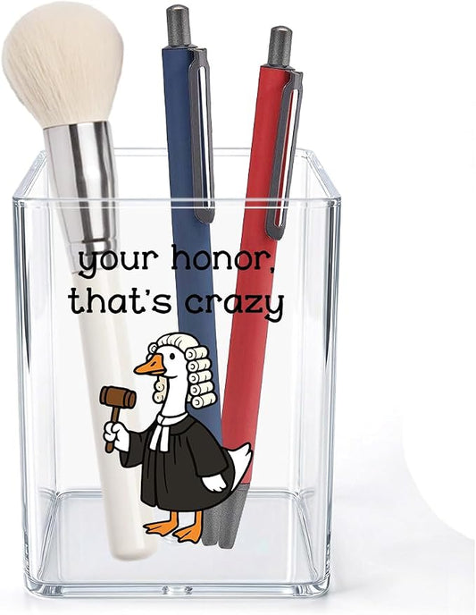 Cute Silly Goose Lawyer Acrylic Cosmetic Pencil Pen Holder Cup Gifts for Law Students Future Lawyer Your Honor That's Crazy Law Decor for Home Office Desk Vanity Organizers and Accessories