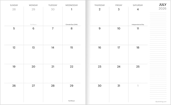 TF Publishing July 2026 - June 2027 Red Stripe Medium Monthly Planner - 12 Month Academic Planner 2026-2027 with 2-Page Spreads, Monthly Calendar Grids and Planning Prompts - 6.5 in x 8 in