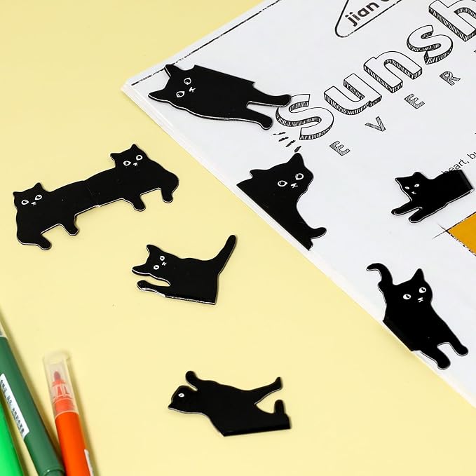 Assorted Cute Cat Book Markers Clips Set for Women - 7 Pcs Black Cat Magnetic Bookmarks, Kawaii Bookmark for Teachers Students Book Lovers