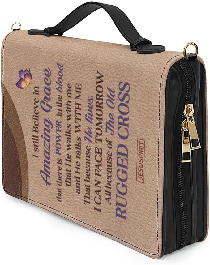 Jesuspirit Jeuspirit Bible Covers - Leather Bible Organizer Case - Bible Book Carrier Bag With Zipper - Christian Gifts For Women - Bible Holder Bag, Bible Carrying Case Large Size (Amazing Grace)