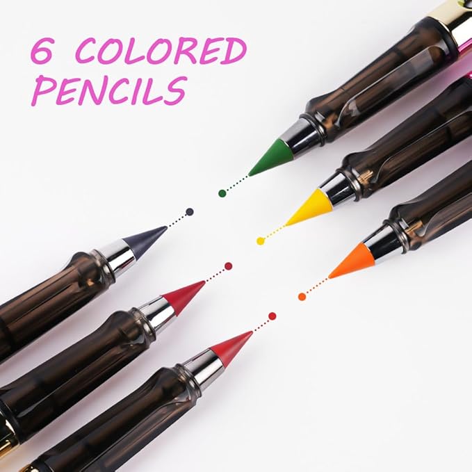 Ainiv Colored Inkless Pencil, 12 Sets No Sharpen Infinity Pencil Reusable Everlasting Pencil with Extra 12 Color Replaceable Nibs Forever Pencil for Writing Drawing Home Office School Supplies