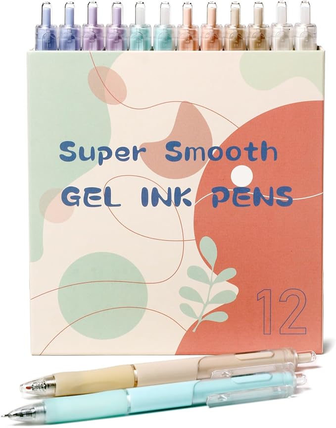 Ultra Fine Pens for Writing 0.38mm Retractable Black Rollerball Gel Ink Smooth Writing Japanese Style Pens Set, Non Bleed, No Smear & Smudge for Journaling Sketching Drawing, 12 Counts