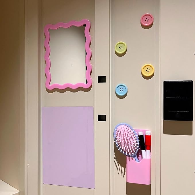 Pink Magnetic Locker Accessories Set (10 Pcs) – Shatter-Resistant Mirror, Whiteboard, Pen Holder, Comb, Markers & Magnet Clips – Cute Organizer for School, Gym, Work Locker Essentials for Girls Teens