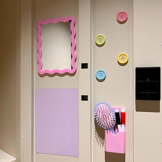 Pink Magnetic Locker Accessories Set (10 Pcs) – Shatter-Resistant Mirror, Whiteboard, Pen Holder, Comb, Markers & Magnet Clips – Cute Organizer for School, Gym, Work Locker Essentials for Girls Teens