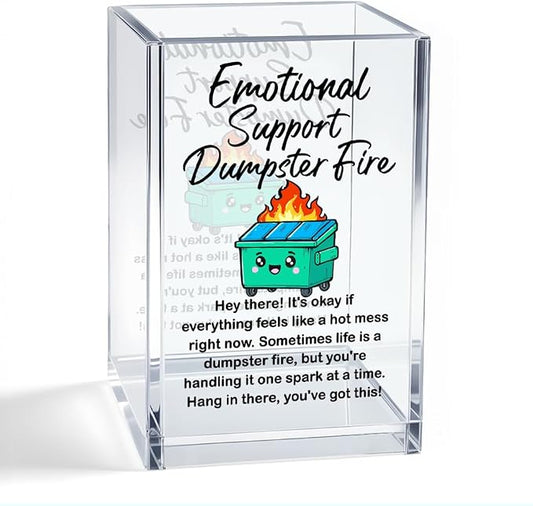 Emotional Support Dumpster Fire Acrylic Organizer Pencil Pen Holder, Dumpster Fire Bookmark Holder, Positive Stress Relief Desk Accessories Holder for Women Coworker Boss Friend Sister