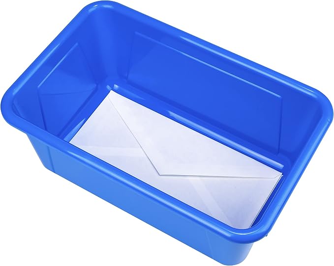 Storex Small Cubby Bins – Plastic Storage Containers for Classroom with Non-Snap Lid, 12.2 x 7.8 x 5.1 inches, Assorted Colors, (62406U05C) (Pack of 5)
