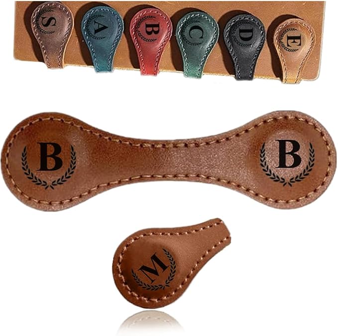 Personalized Magnetic Leather Bookmark, 26 Letters Customized Initial Book Markers Multi Functional Cute Book Mark Meaningful Gift for Wonmen Teachers, Book Lovers (B, Light Brown)