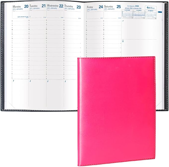Quo Vadis 2026 Trinote - Weekly Planner - 13 Months, Dec. to Dec. - 7 x 9 3/8" - Smooth Faux Leather Soho Raspberry Cover - Productivity Appointment Planner
