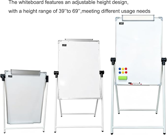 Upgraded A-Frame Whiteboard, 24 * 36‘’，360° Double-Sided Magnetic Dry Erase Board, Height Adjustable Standing Easel with Smooth Non-Slip Base for Home, Office, Classroom, Drawing