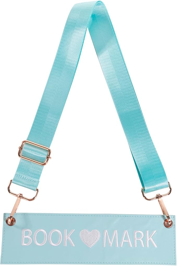 Detachable Strap Bookmark, Embroidered Leather Bookmarks for Women, Unique Cool Funny Bookmarks Carrier for Women, Readers, Book Lovers (Blue)