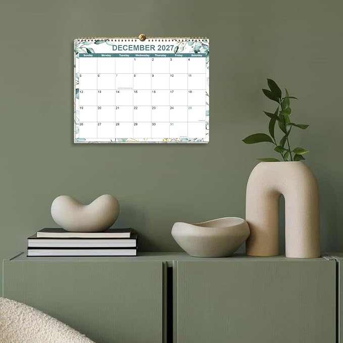 2026-2027 Calendar, Wall Calendar 2026-2027 from June 2026 - December 2027, 19 Months Calendar with Premium Paper, Twin-Wire Binding & Hanging Hook, 8.5" x 11", Green Leaf