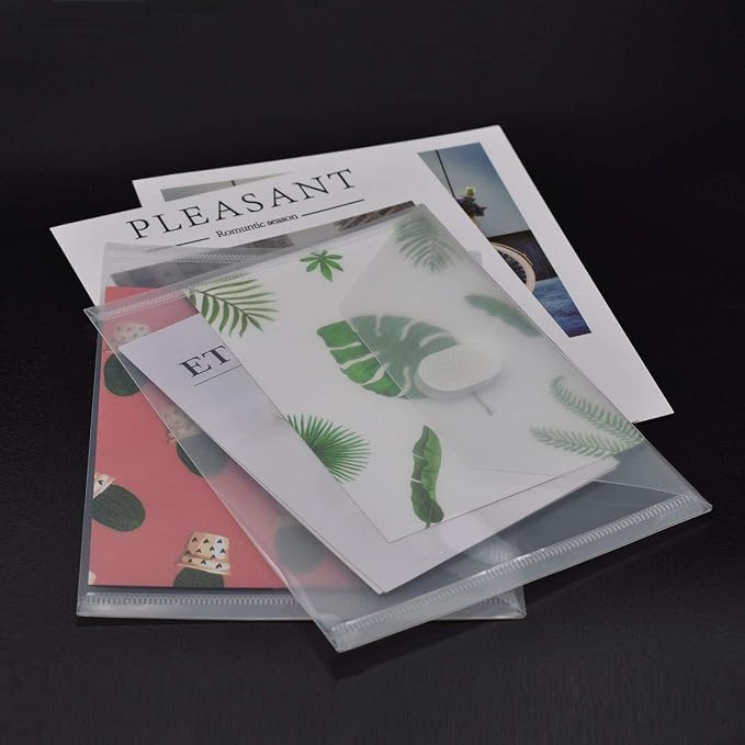 PLESIU Tatane 12 Packs Clear Plastic Small Envelope with Hook & Loop Closure 5 x 7 Ploy Envelope for Receipe/Check