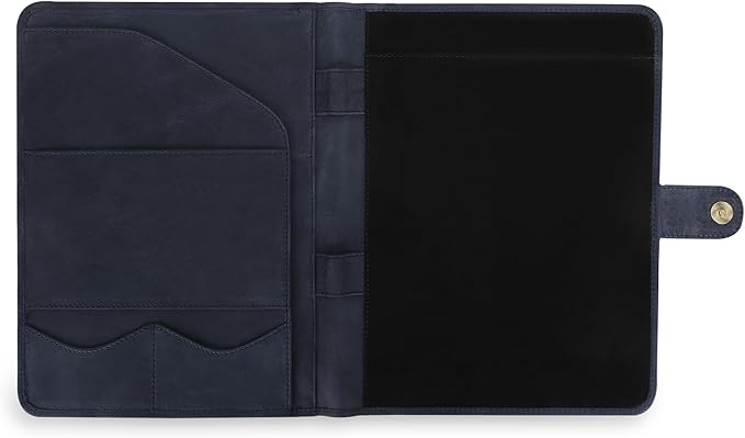 Leather Padfolio Legal Pad Portfolio Organizer | Handmade Executive Notebook Binder | Heavy Duty Full Grain Cow Hide Resume Interview Folio for Men Women, Rustic NoteBook Folder (Blue)