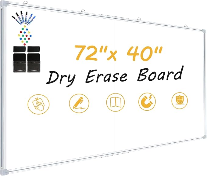 72"x40" Magnetic Whiteboard for Wall, Foldable 6x3.5 Ft Dry Erase Board Aluminum Frame Hanging White Board for Classroom, Office & Home Studio, Full Accessory Kit Included