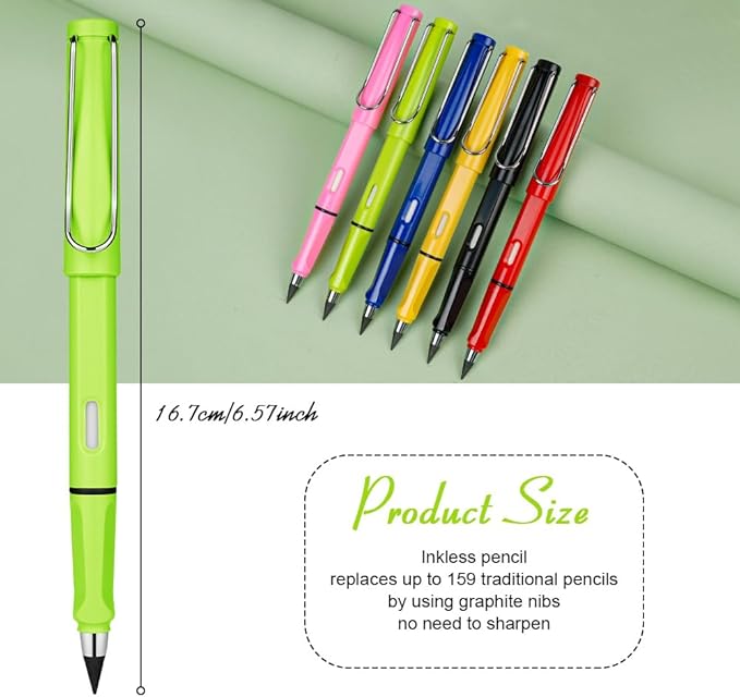 Ainiv Inkless Forever Pencil, 6 Sets with Eraser, Reusable with 6 Extra Nibs, Endless Pencil for Home Office School Supplies