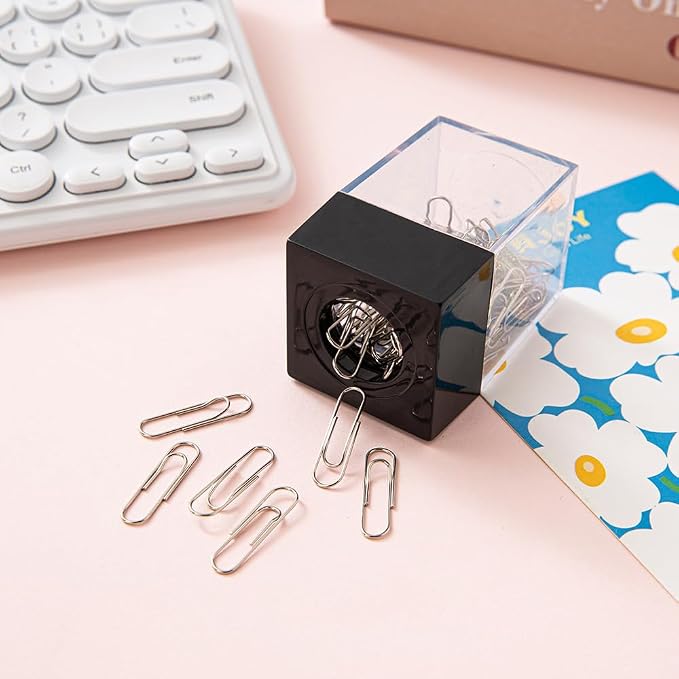 Black Magnetic Paper Clip Dispenser Holder Paperclip Dispenser for Desk, School, Office, Desk Supplies Holders and Dispensers Desk Accessories and Workspace Organizers Office and School Supplies