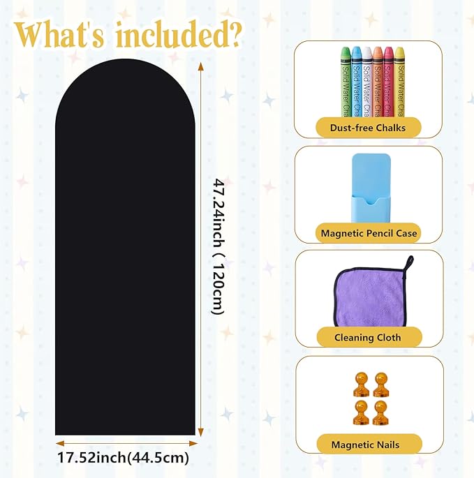 Arch Magnetic Wall Decal 47.24" x 17.52", Magnet Chalkboard for Wall, Magnetic Chalk Board Sticker, Chalk Wallpaper Peel and Stick for Playroom Classroom with Chalks, Wiping Cloth (Black)