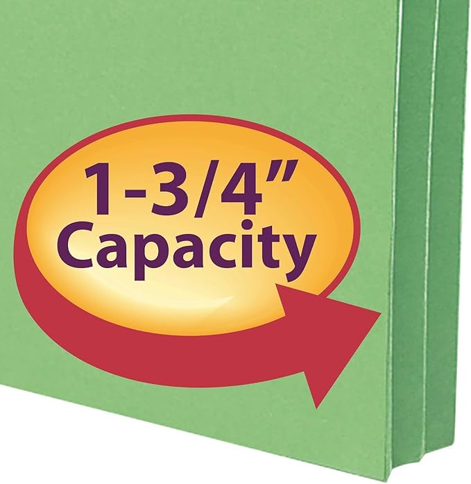 Smead File Pocket, Straight-Cut Tab, 1-3/4" Expansion, Letter Size, Green, 25 per Box (73216)