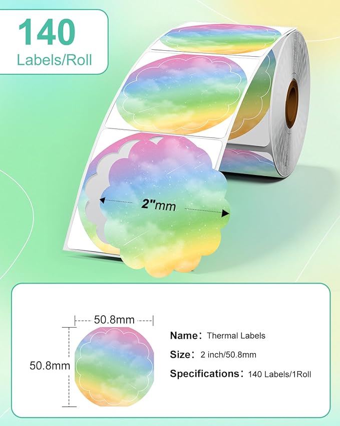 M110 Labels Compatible with M100/M110/M120/M260/M220/M150/M421/241BT/243BT, 1.96" x 1.96"(50x50 mm), Thermal Circle Gradient Color Label for Logo/Gift Labels/Thank You Label/,140 Labels/Roll