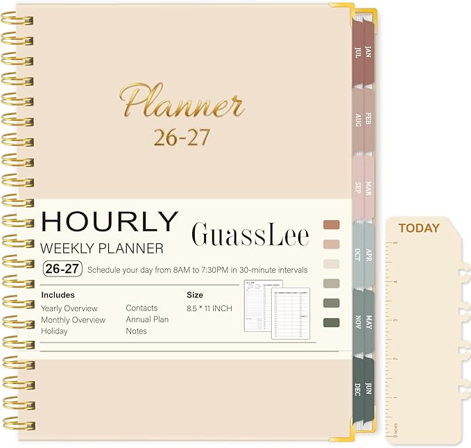 Large 2026-2027 Academic Planner, Weekly & Monthly Appointment Book from Jul. 2026 - Jun. 2027, Work & Life Daily Hourly Planner with Time Slots, Agenda Organizer for Home School, Beige, 8.5" x 11"